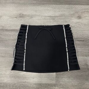 AREA Black Pencil Skirt with Crystal Details